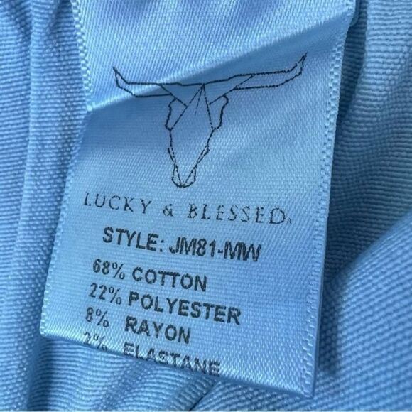 Lucky & Blessed Distressed Button Fly High Waist Mid Wash Flare Jeans NWT - Picture 14 of 15